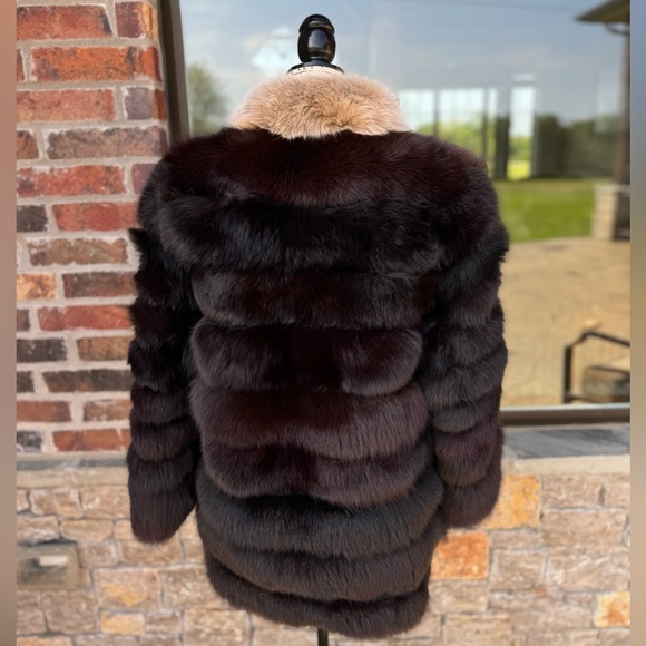 L/XL Black Fox Fur Jacket Puffer Style w/ Amber Fox Trim Real Genuine Fur - Picture 5 of 11